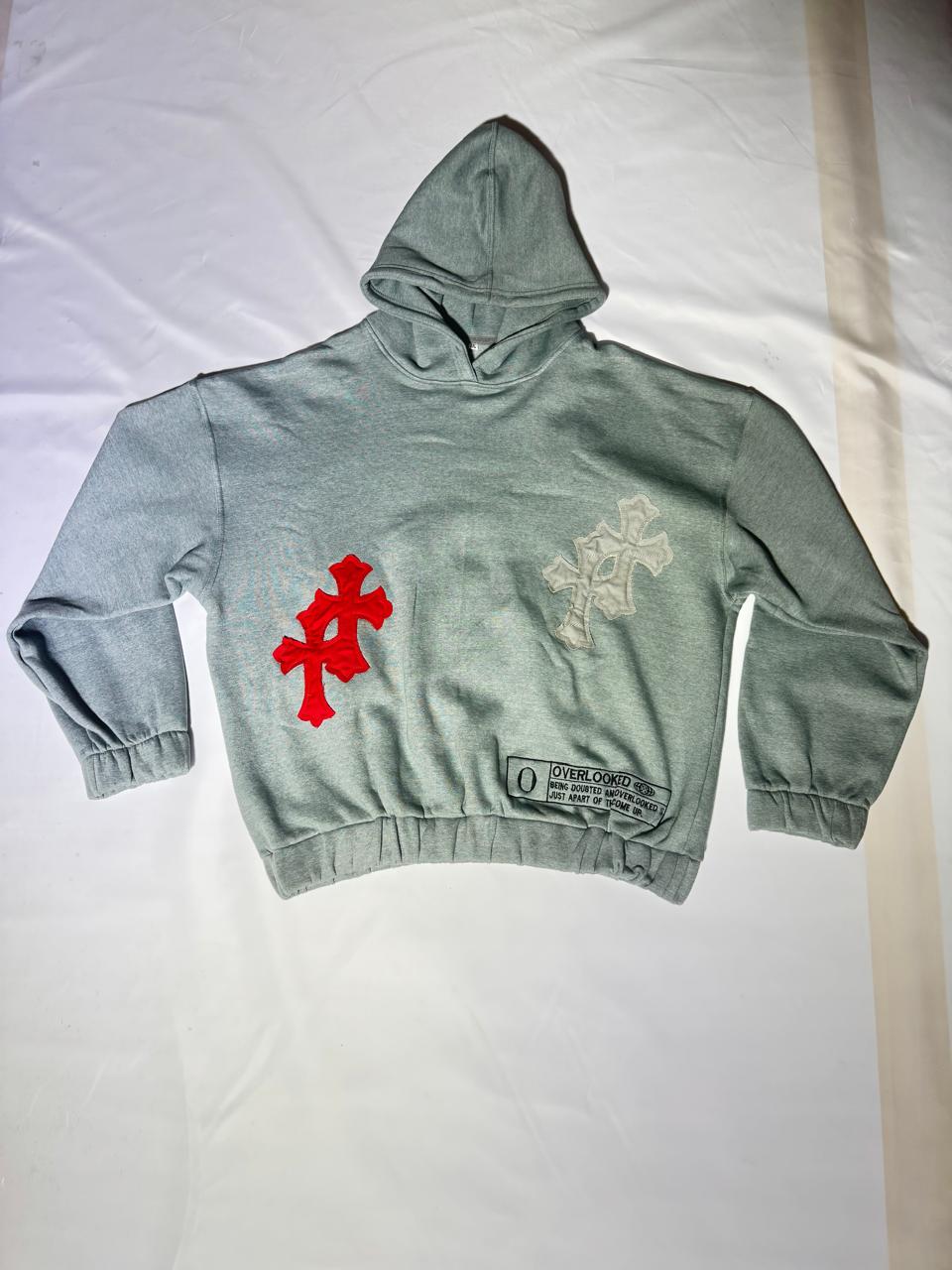Embroidered Cotton Fleece Hoodie with Christian Cross Patches – Baggy & Drop Shoulder Style