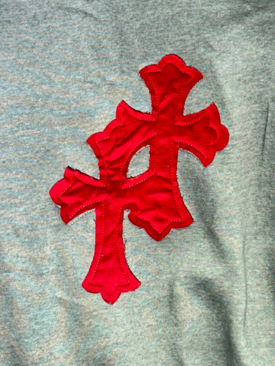Embroidered Cotton Fleece Hoodie with Christian Cross Patches – Baggy & Drop Shoulder Style